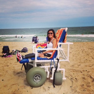 Me in my "monster truck" of a beach wheelchair. Thanks Wade!